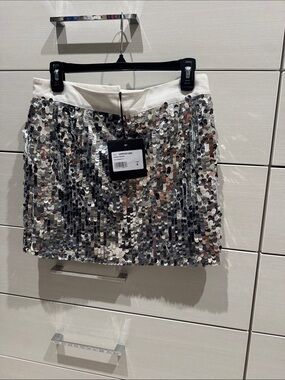 Sequin Mini Skirt with White Waistband